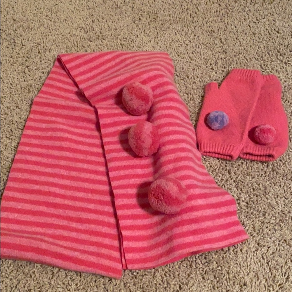 WOOL 100% Made In Scotland Pink Striped Scarf and Glove Set